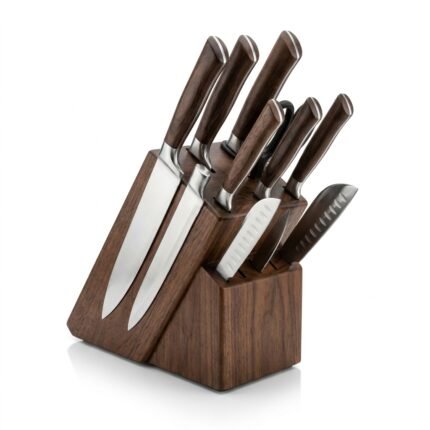 Stainless Steel Kitchen Knife Set with Wooden Block